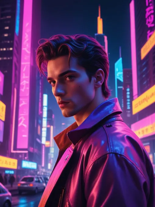 Neon Cyberpunk Men: Image Frames & Self-Portraits-Theme:6