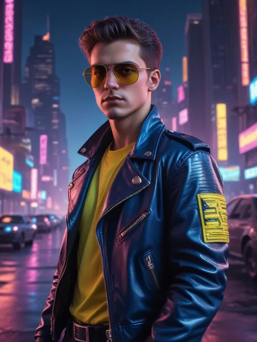 Neon Cyberpunk Men: Image Frames & Self-Portraits-Theme:5