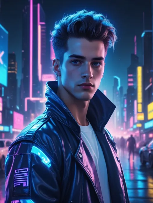 Neon Cyberpunk Men: Image Frames & Self-Portraits-Theme:4