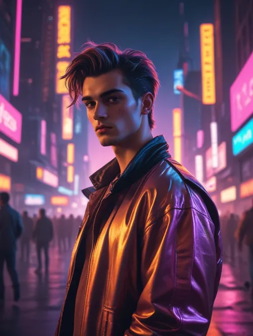 Neon Cyberpunk Men: Image Frames & Self-Portraits-Theme:3