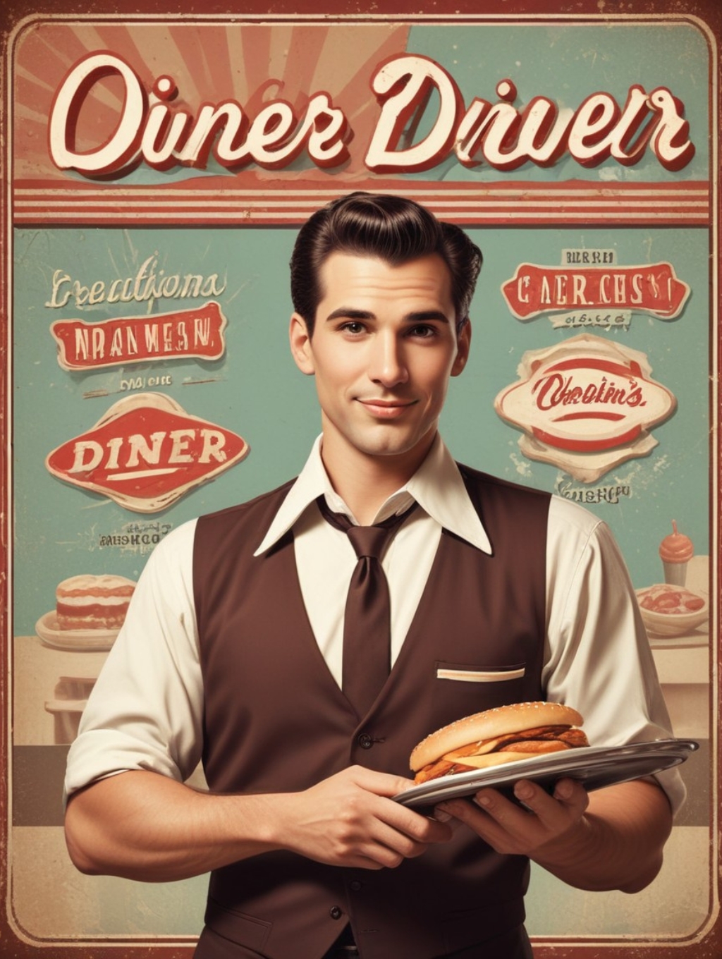 Retro Diner Menu Men: Canvas Prints & Photo Display-Theme:1