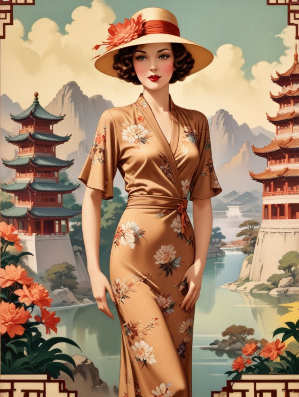 Art Deco Travel Posters Women: Image Frames & Self-Portraits-Theme:4