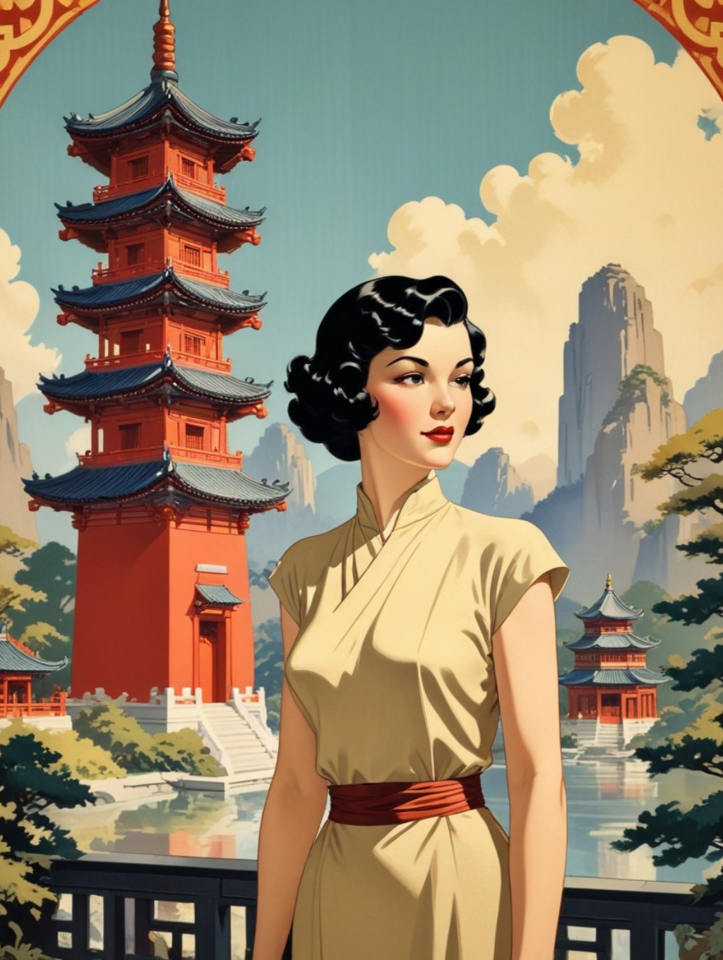 Art Deco Travel Posters Women: Image Frames & Self-Portraits-Theme:3