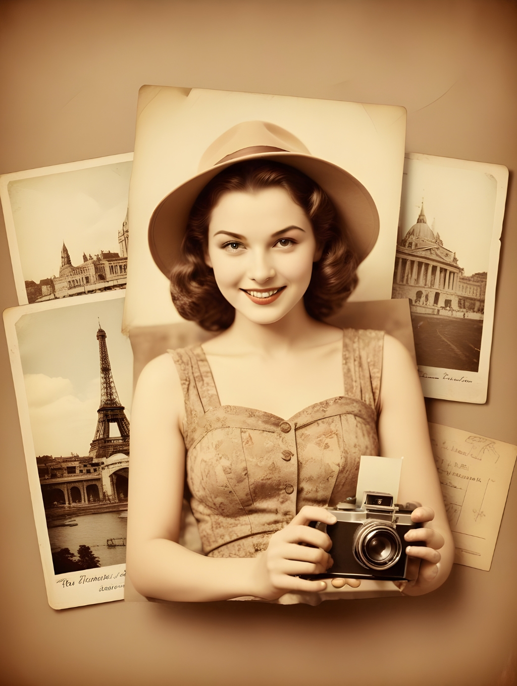 Retro Travel Postcard Women: Wall Frames & Photographs-Theme:4