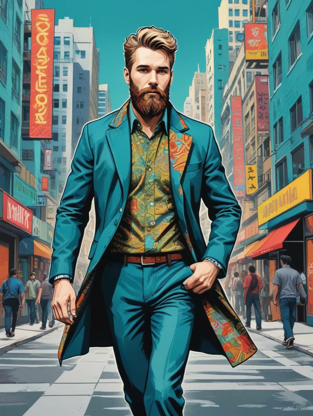Pop Art Cityscape Men: Custom Frames & Art Portraits-Theme:1