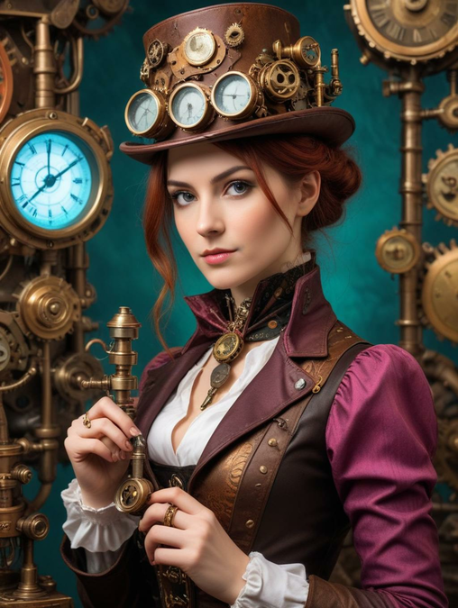 Steampunk Gadget Inventor Women: Image Frames & Art Portraits-Theme:6