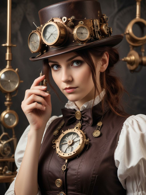 Steampunk Gadget Inventor Women: Image Frames & Art Portraits-Theme:4