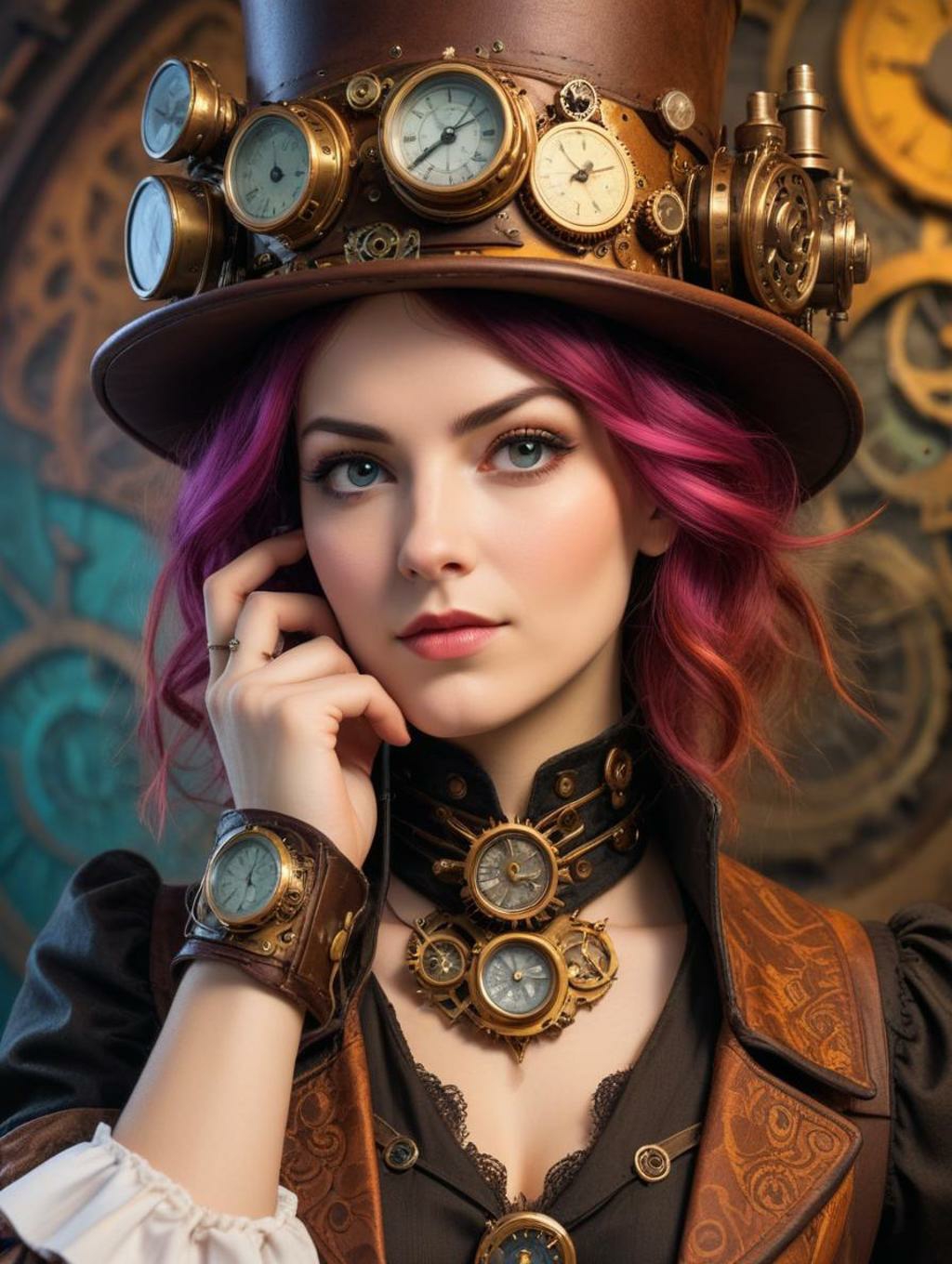 Steampunk Gadget Inventor Women: Image Frames & Art Portraits-Theme:1
