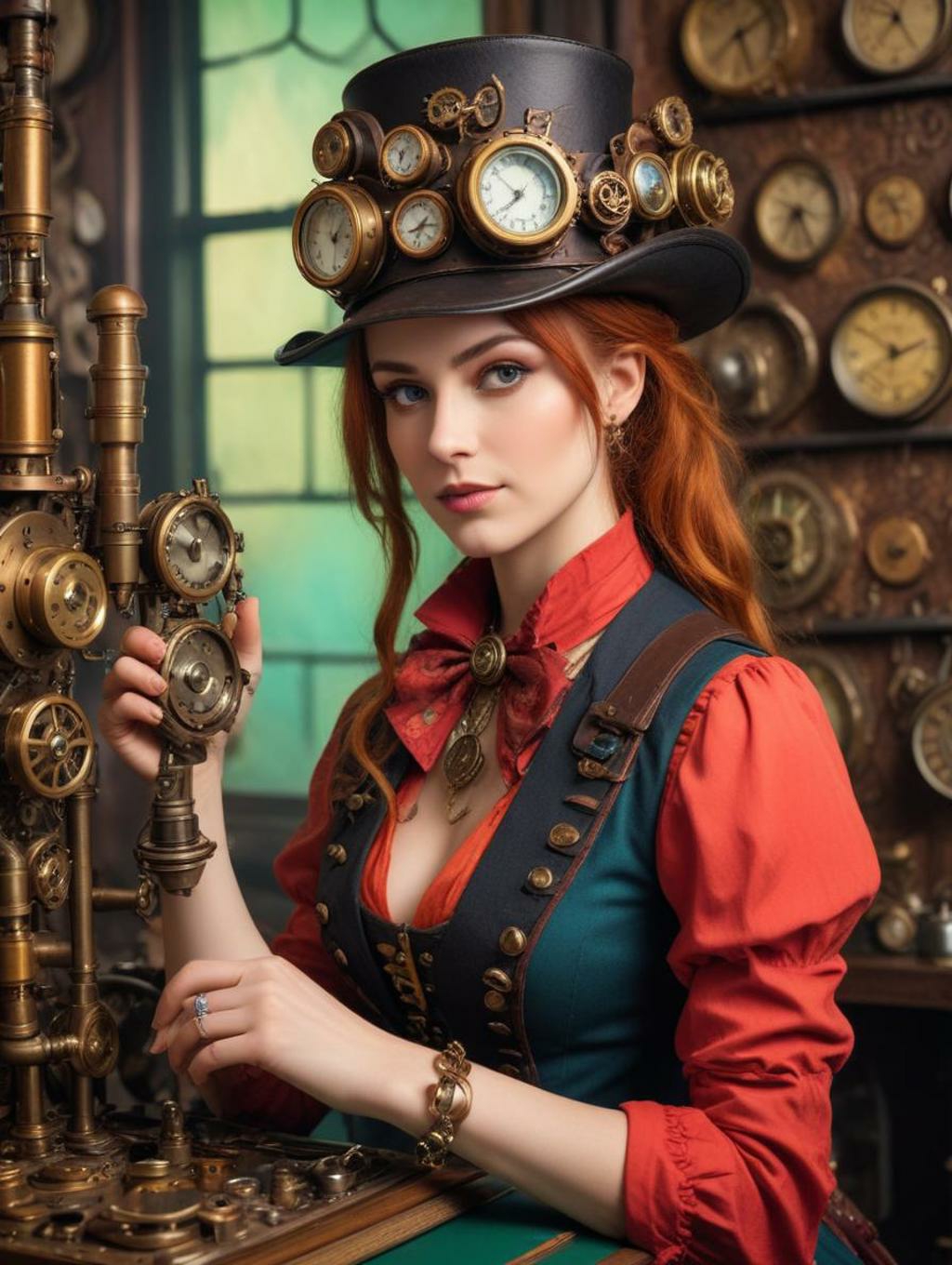 Steampunk Gadget Inventor Women: Image Frames & Art Portraits-Theme:5